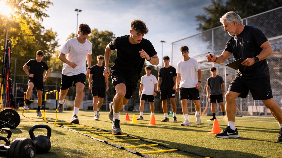 Entrenamiento para equipos de fútbol en Madrid, España.